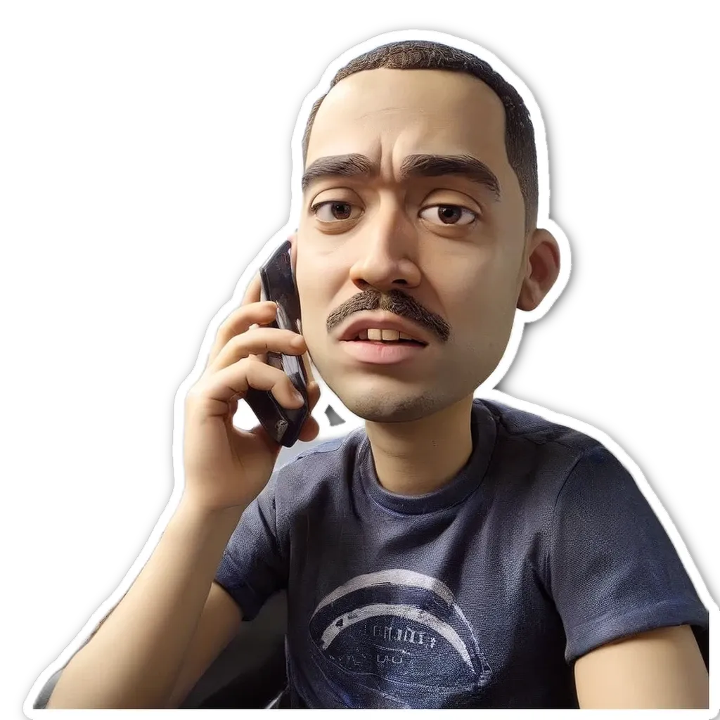 A man is talking on a cell phone in his blue shirt.