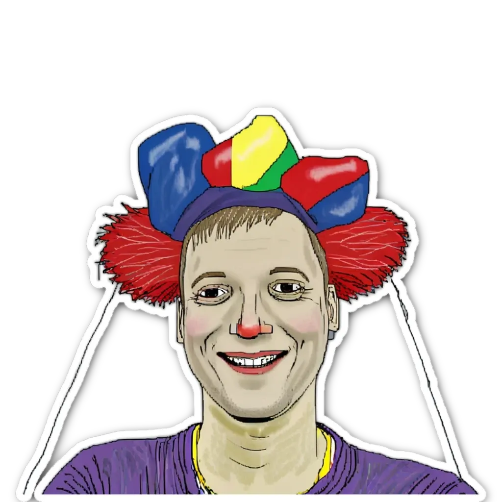 A very detailed clown sticker on a black background.
