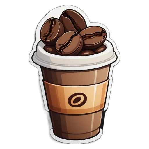 A coffee cup with coffee beans in it is drawn on a black background.