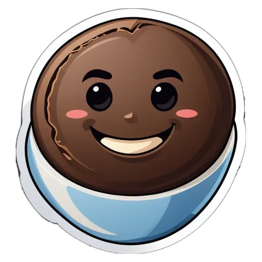 An image of a smiling chocolate face in a blue and white bowl.