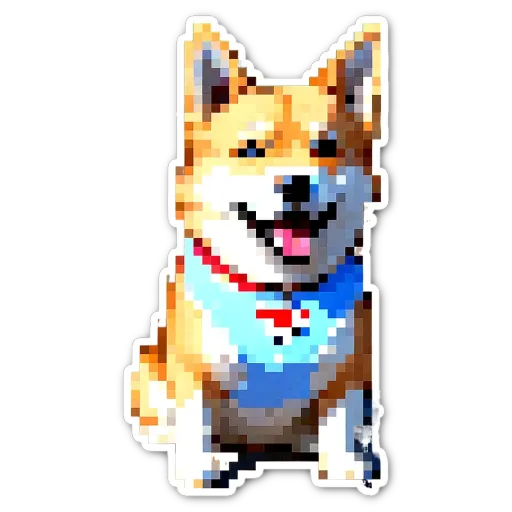 A pixelated dog with a black background.