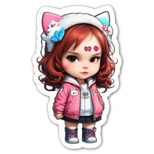 A girl with a bow in her hair is wearing a pink jacket.