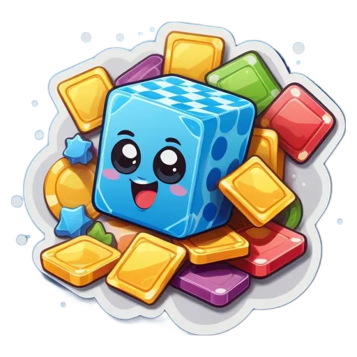 A colorful and playful image of a happy blue cube.