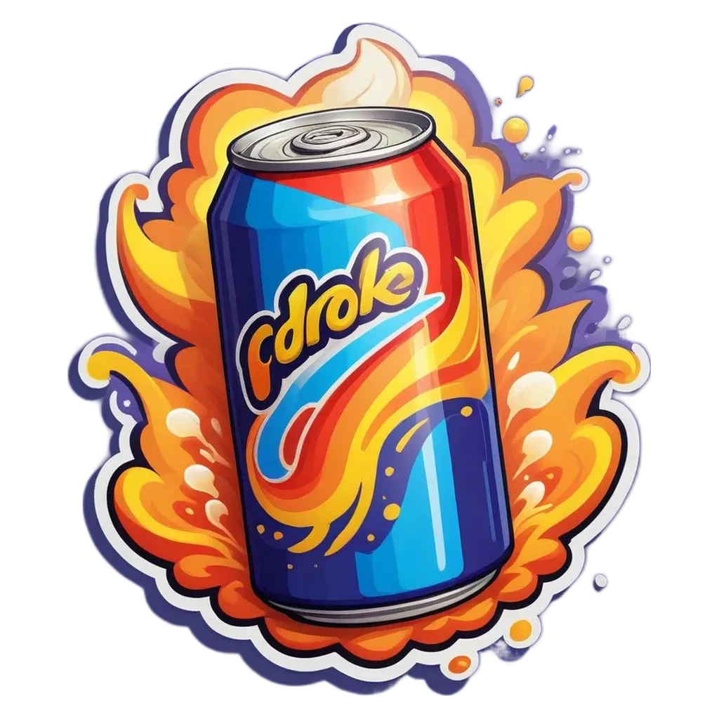 A blue, red and orange can that says Pdyke on it.