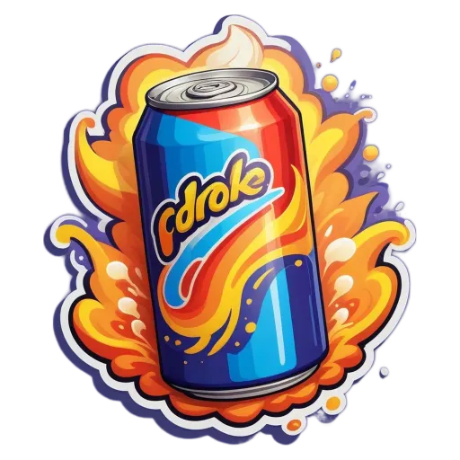 A blue, red and orange can that says Pdyke on it.