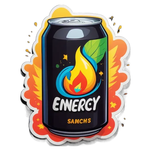 A can of energy drink called Energy which is very colorful.