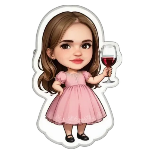 A girl shape eally with a glass of wine is holding the glass.
