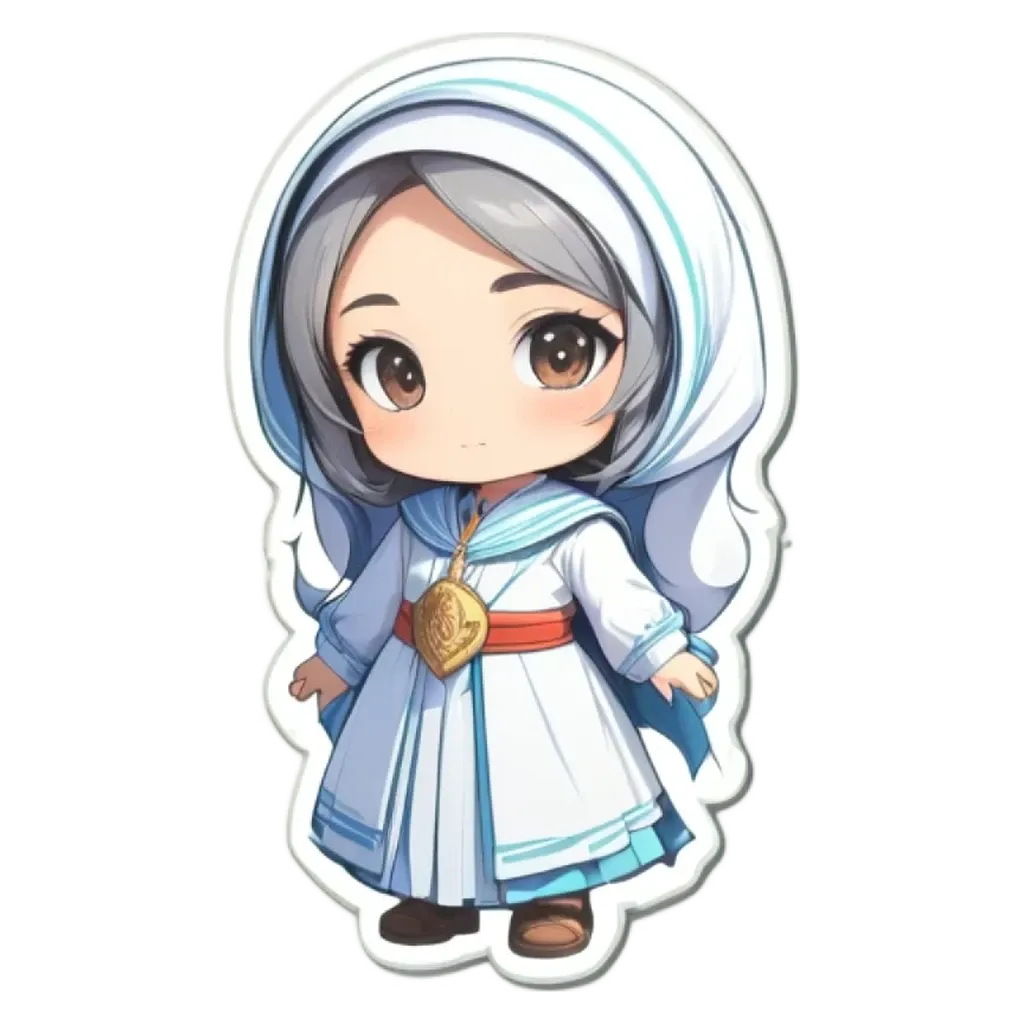 A girl is standing with the cross on her head.