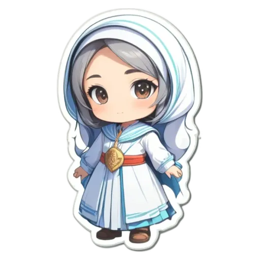 A girl is standing with the cross on her head.