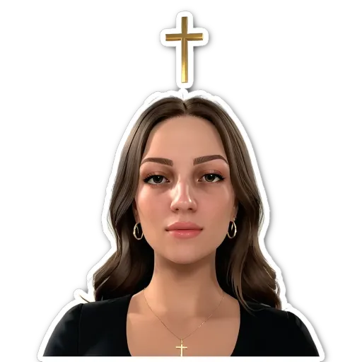 A woman wearing a cross necklace is wearing a black dress.