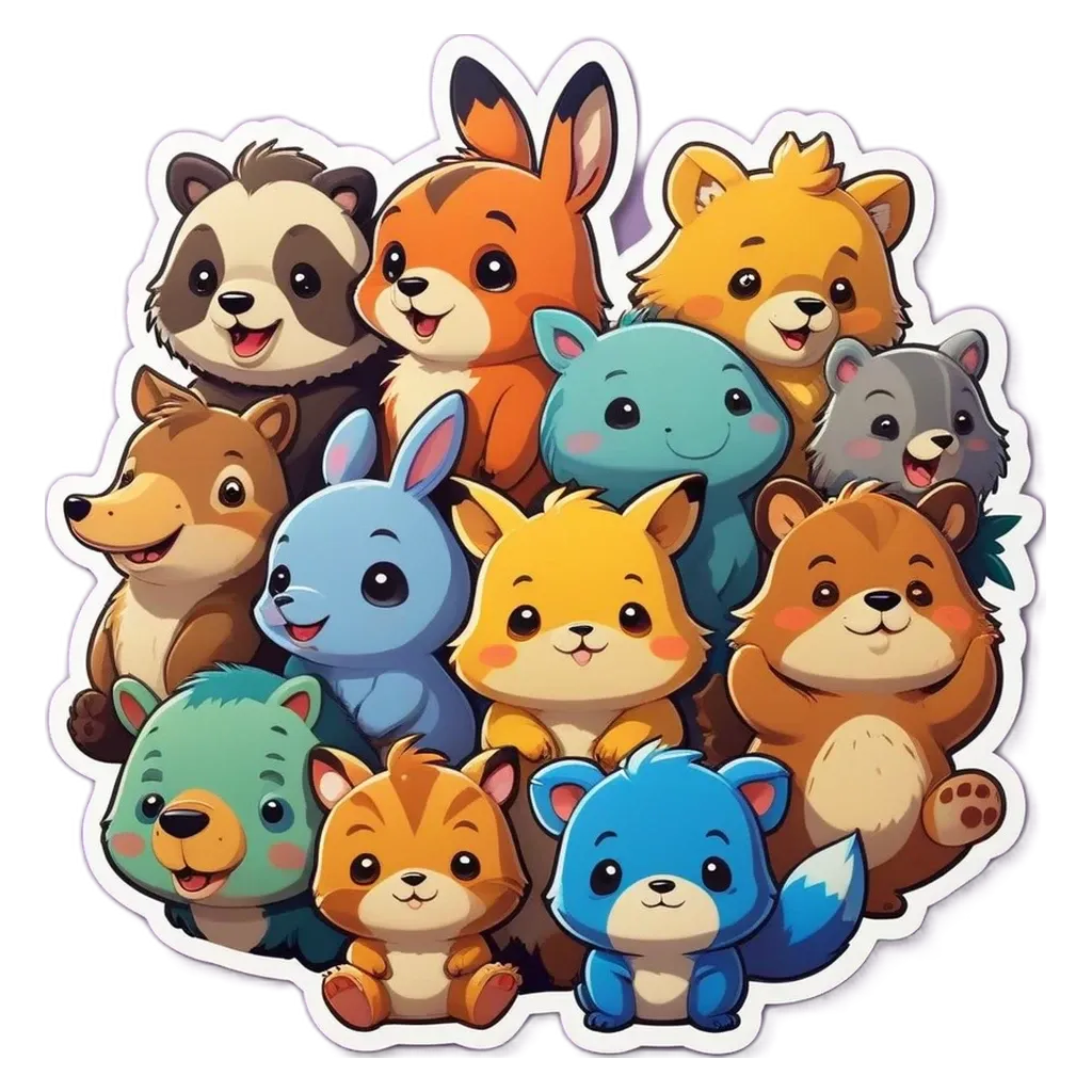 A group of animals including a rabbit and several pixies.