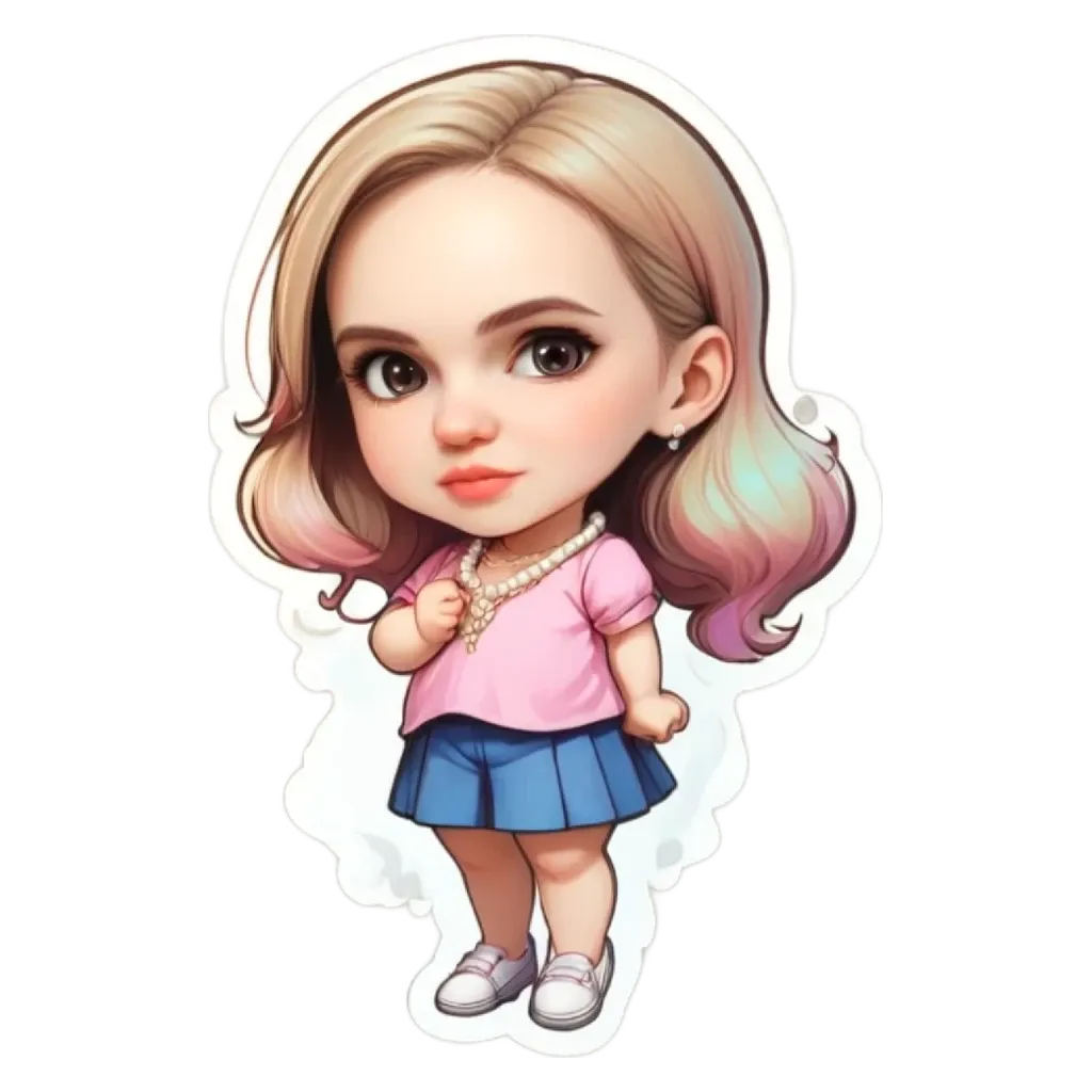 A cartoon girl with a necklace is standing up.