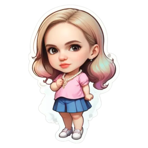 A cartoon girl with a necklace is standing up.