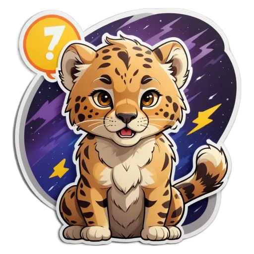 A sticker of a cat in space with a question mark.