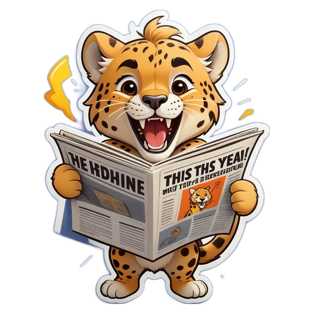 A cartoon animal reading a newspaper.