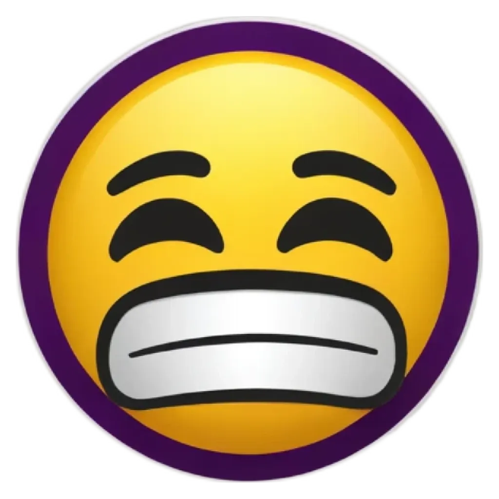 A sad face with white teeth on a black background.