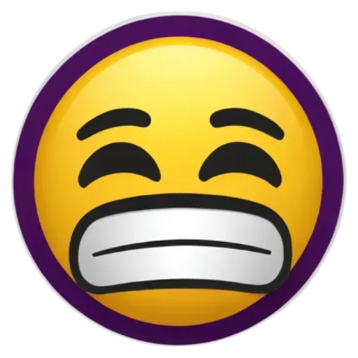 A sad face with white teeth on a black background.