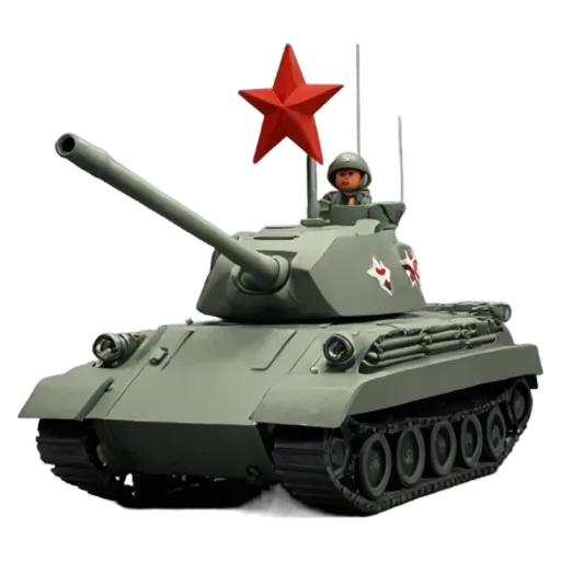 A plastic military tank is painted green and is the size of a real tank.