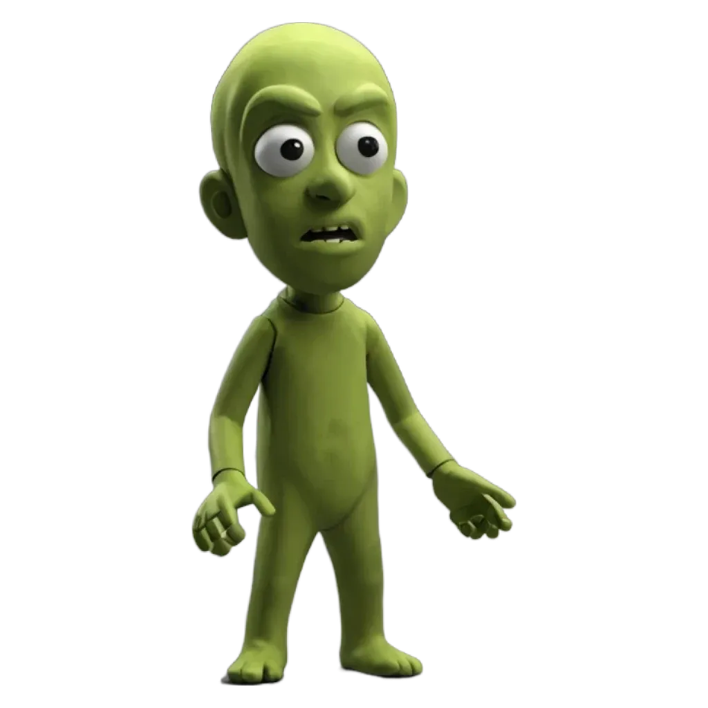 A green character figure on a black background.