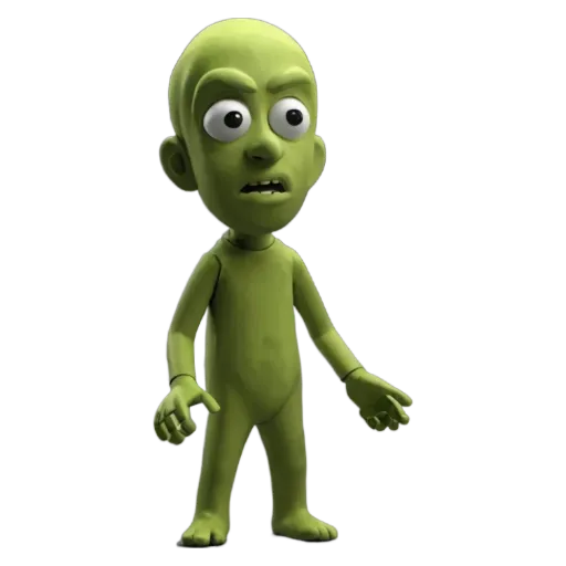 A green character figure on a black background.