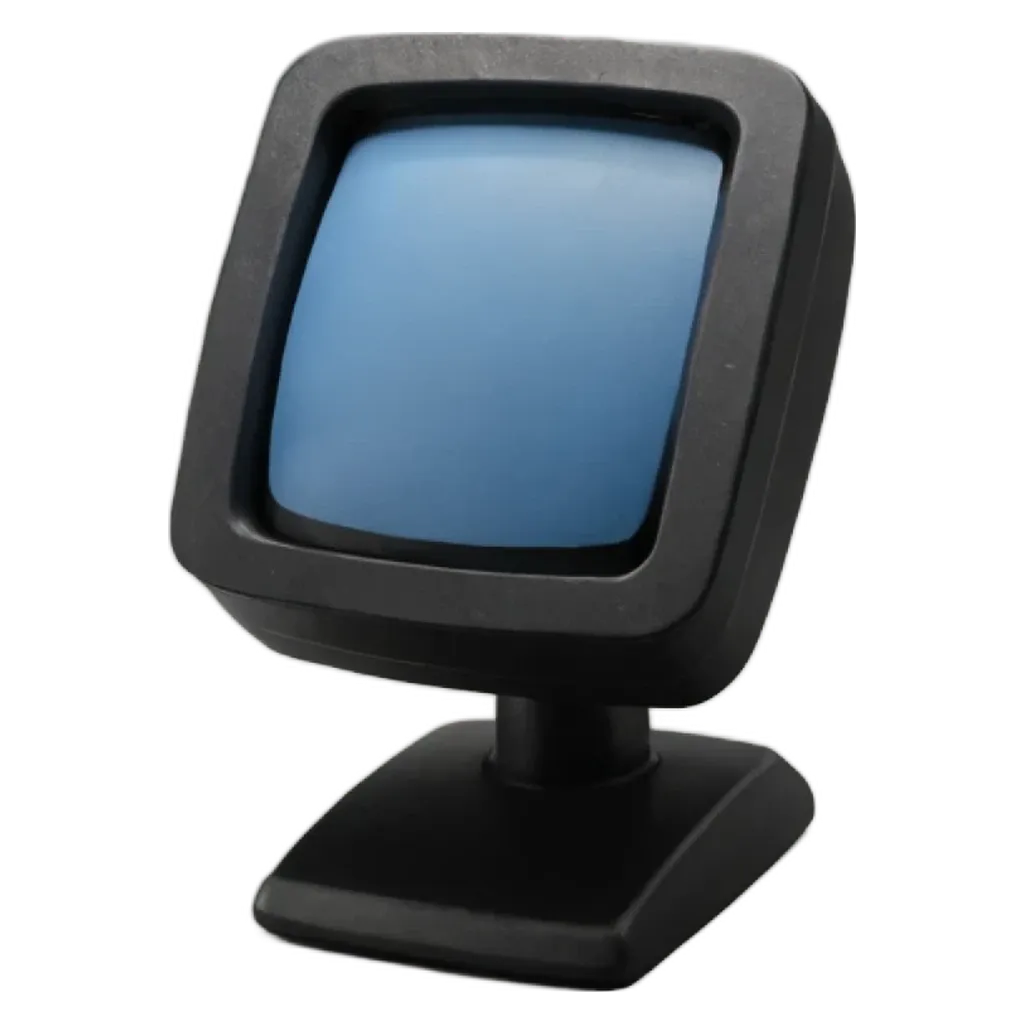A monitor with a blue screen is sitting on a black desk.