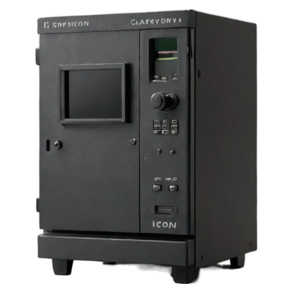 A black machine with a screen that says "clayton" on it.