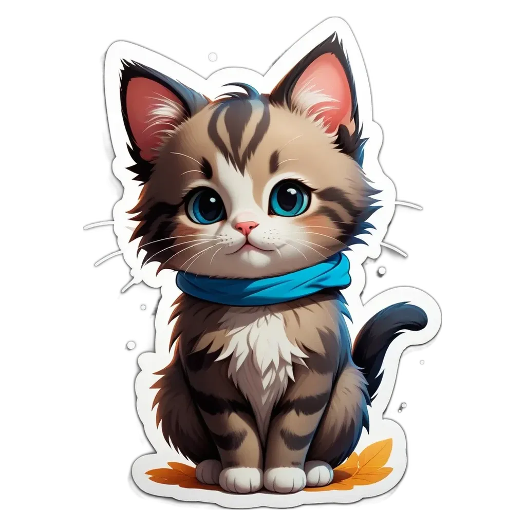 A cartoon cat with blue collar is sitting on the black background.