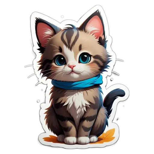 A cartoon cat with blue collar is sitting on the black background.