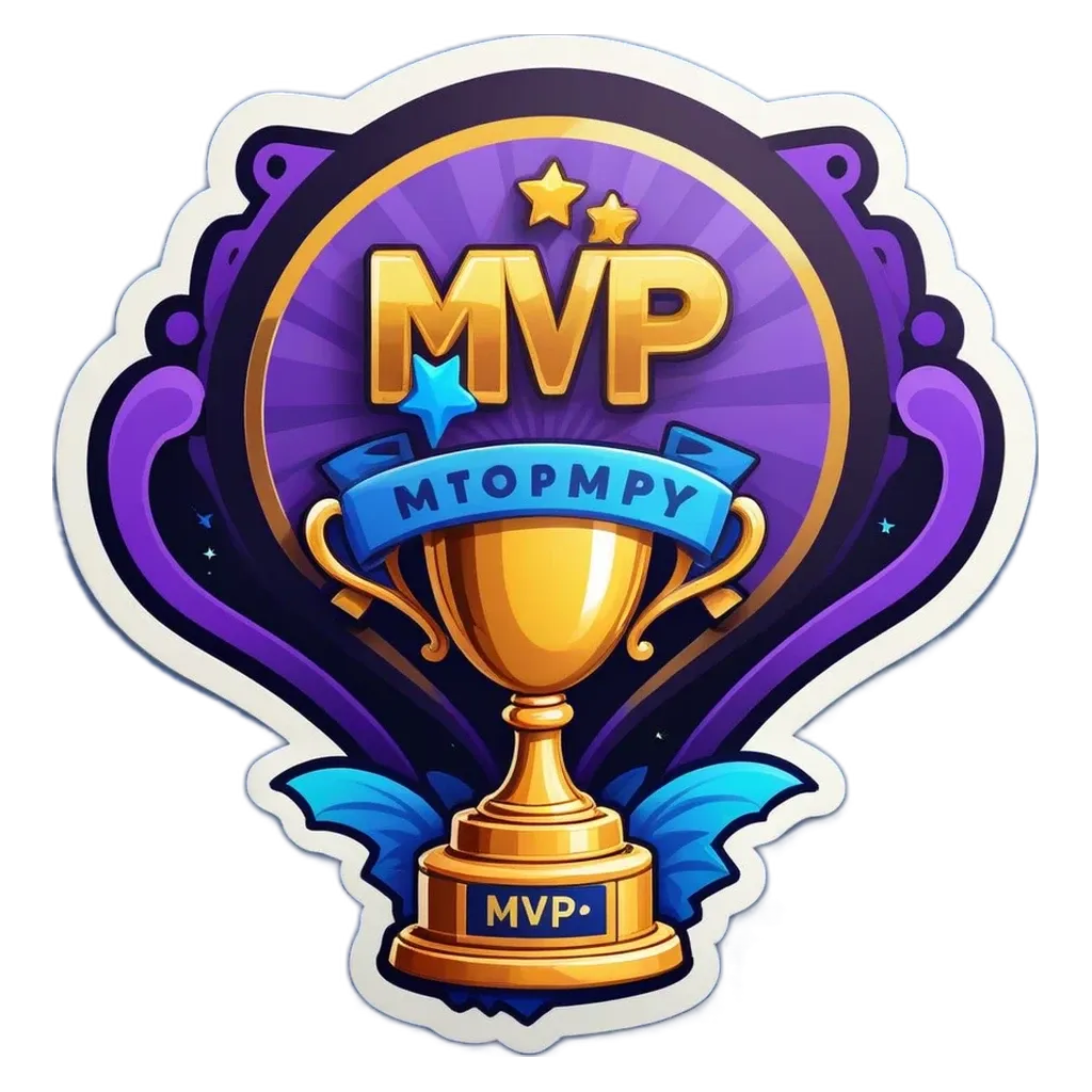 A trophy with the letters MVP written on it.