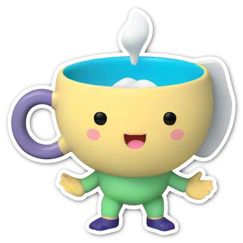 A cute character figure of a yellow cup with a white inside.