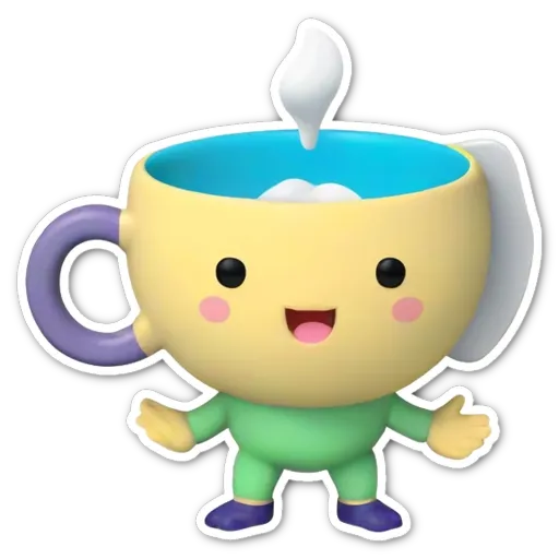 A cute character figure of a yellow cup with a white inside.