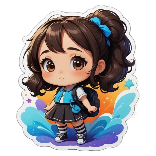 A girl with a backpack is looking down with her hair in a pony tail.