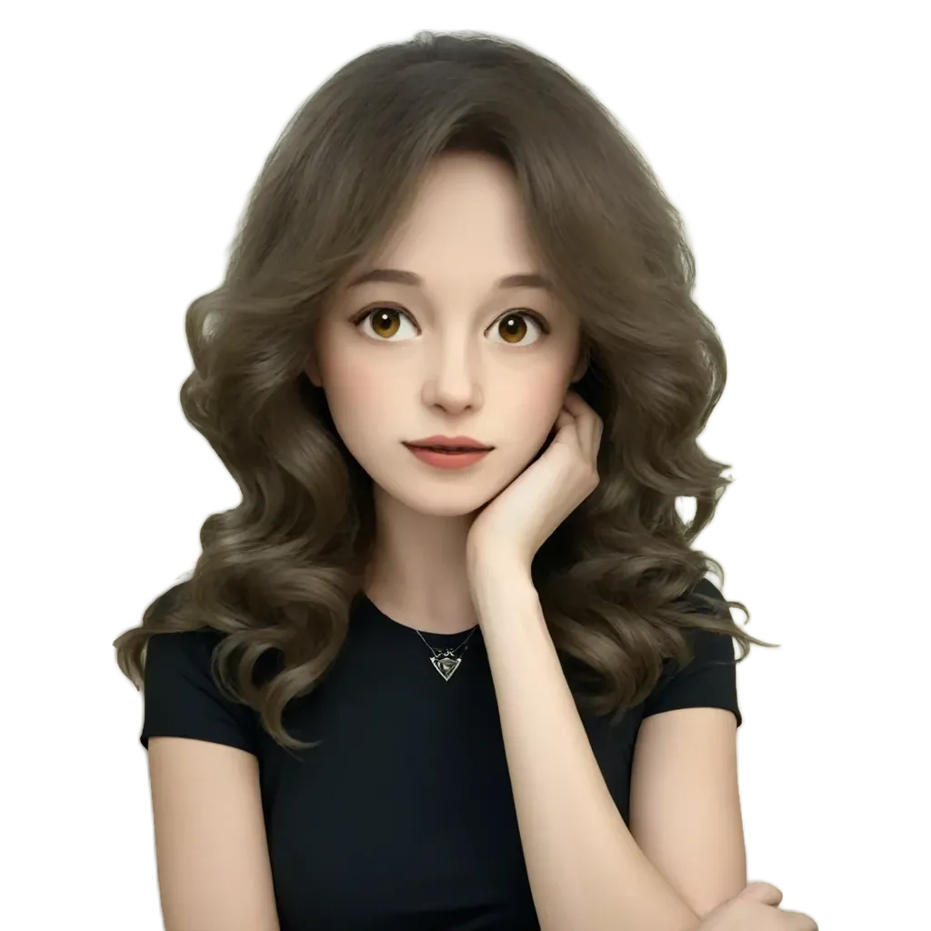 A girl with wavy hair is posing for the picture.