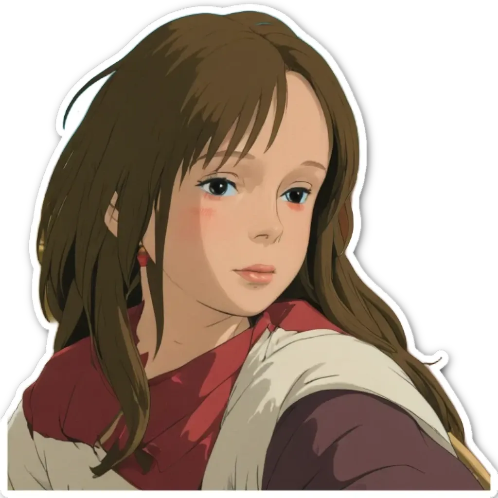 A sticker of a girl with long hair.