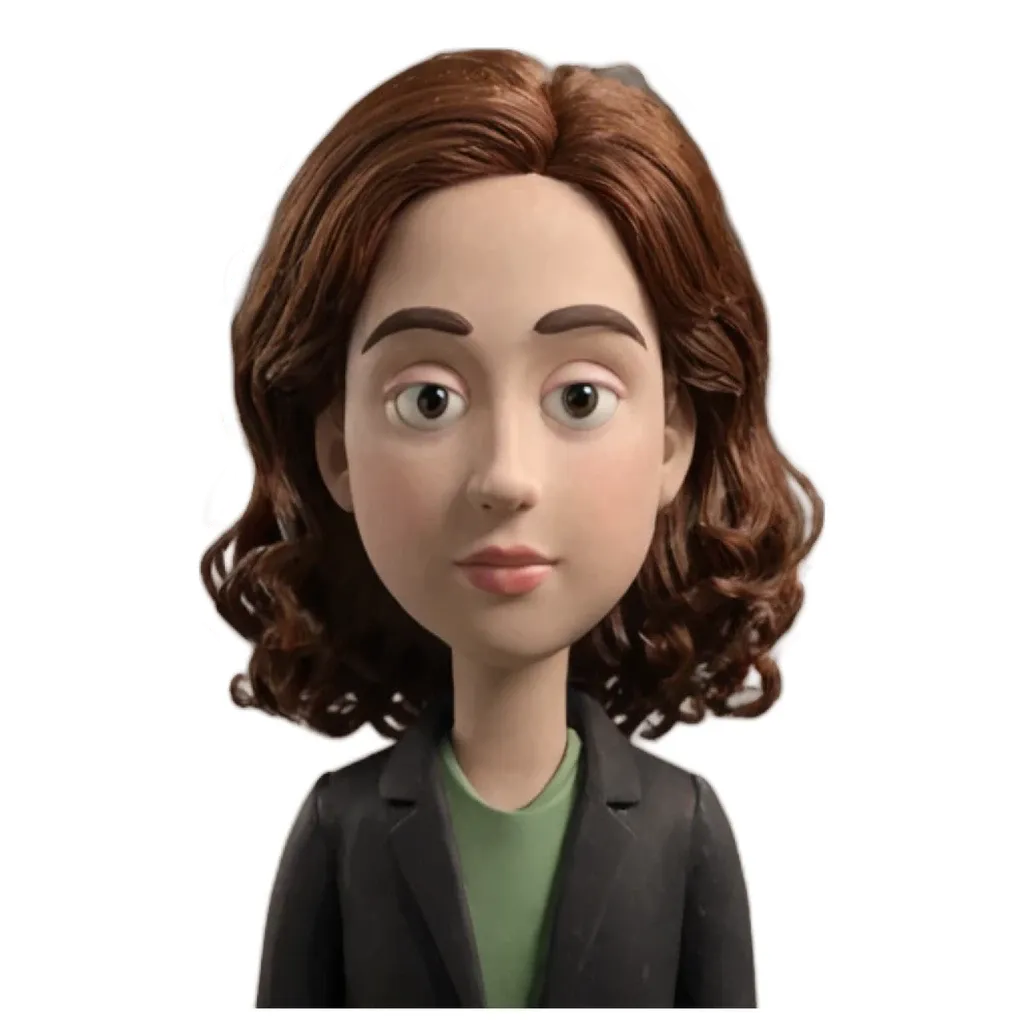 An image of a woman with curly hair that is green.