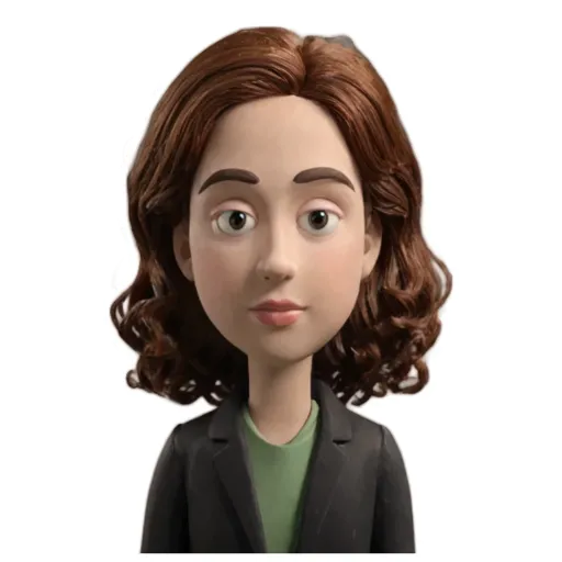 An image of a woman with curly hair that is green.