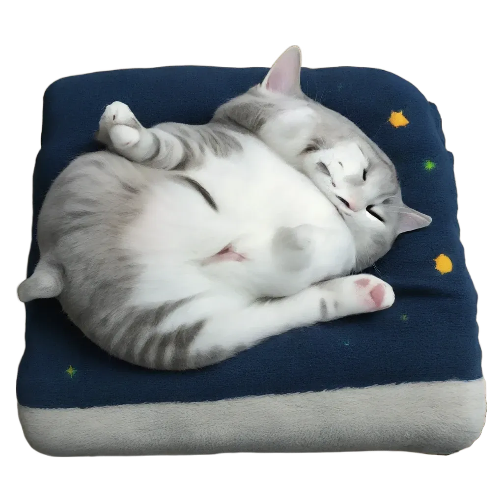 A cat is sleeping on a blue pillow.