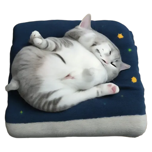 A cat is sleeping on a blue pillow.