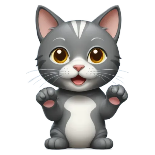 A gray and white cat is waving its paws.
