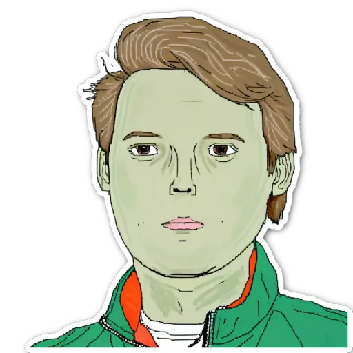 A green and orange jacket with a white face.