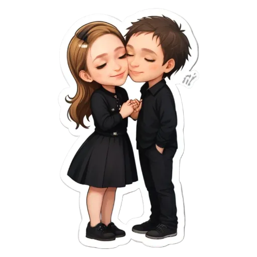 A boy and girl kissing each other in a cartoon style.