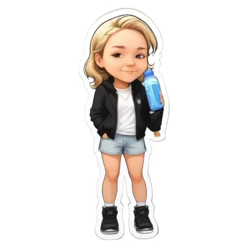 A sticker of a girl holding a water bottle.
