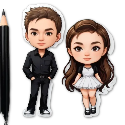 A boy and girl stickers are on a black background.
