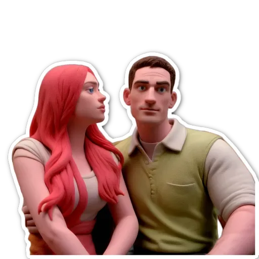 A green and yellow colored shirt with a woman and a man.