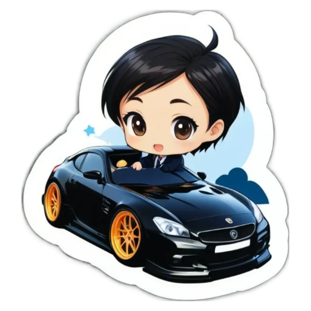 A boy who is a cartoon character, driving a car.