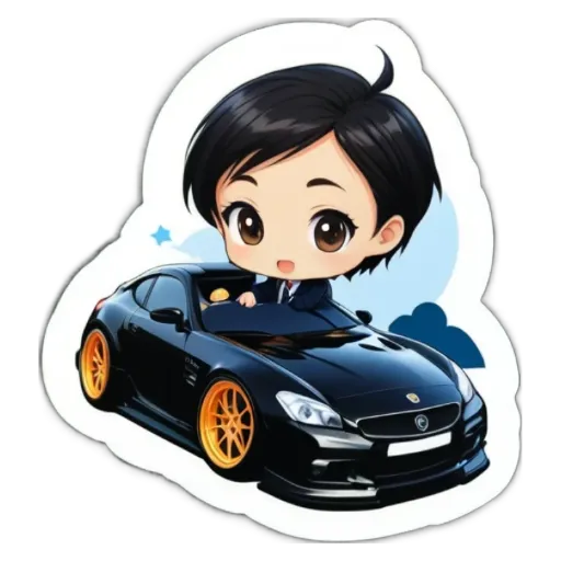 A boy who is a cartoon character, driving a car.