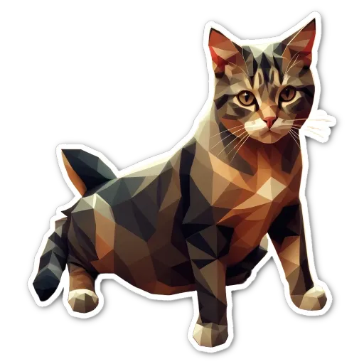 A cat sticker in polygonal shape.