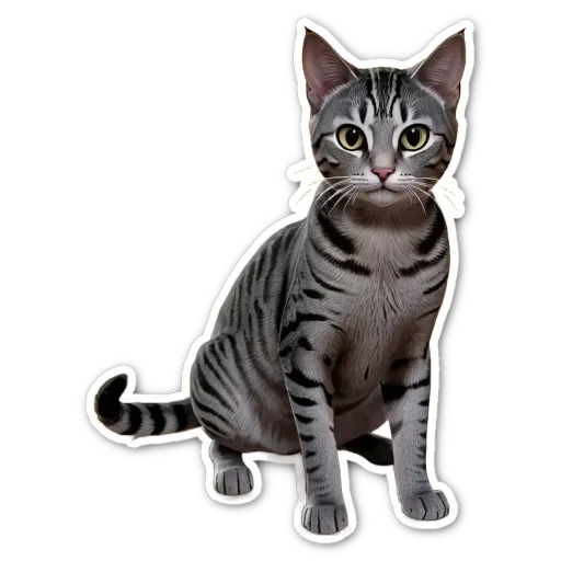 A gray striped cat sitting on a black background.