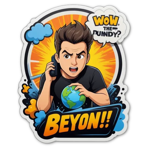 A cartoon of a man on a phone, with the words "beyon" written on his shirt.