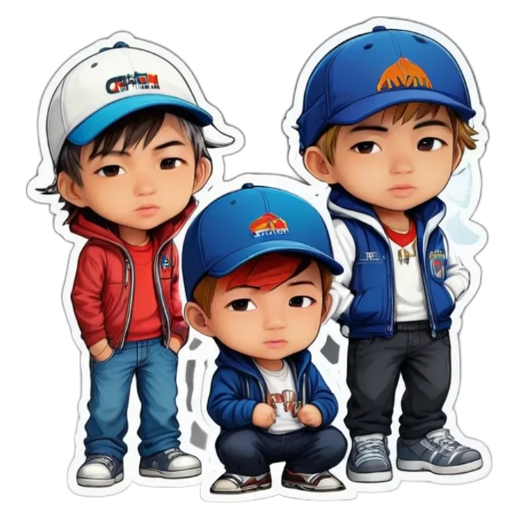 Three cartoon characters are standing next to each other.